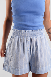 Lomandra Stripe Ethical-Cotton Pyjama Shorts - Glacier Blue